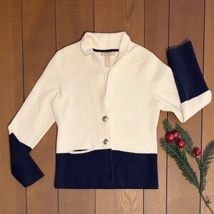 Banana Republic Nautical Navy and Cream Two Tone Cotton Sweater Blazer